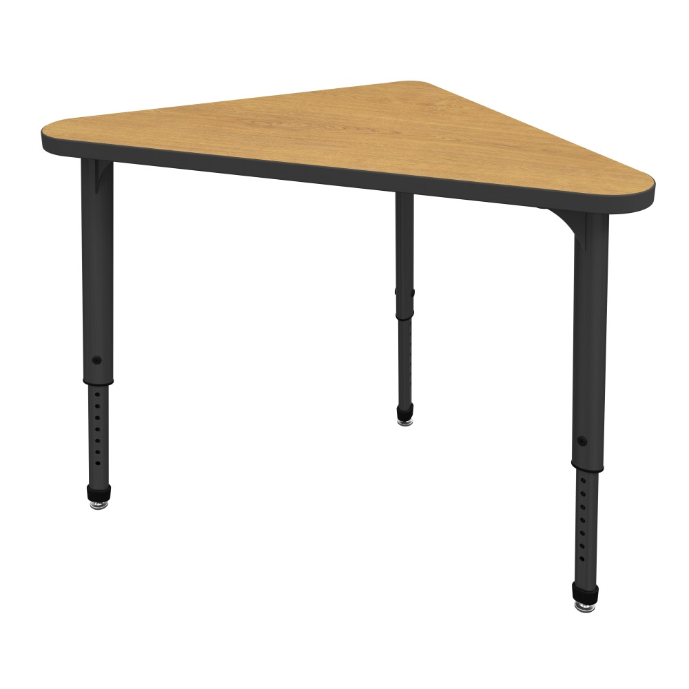 Switching between group work and individual activities can help kids learn in the style that suits them best. This student desk provides enough space for collaborative efforts while remaining compact enough to maximize classroom space.  Sturdy 12-gauge steel plate frame has a powder-coat finish to help protect against the wear and tear of daily use.  Tabletop is made of 1 1/8in particleboard with thermofused melamine on the top and bottom to provide increased strength. 3 mm PVC edgeband shields against impacts and minor damage.  12-gauge steel legs adjust from 21in to 30in in 1in intervals to suit your needs.  Nickel-plated nylon swivels help safeguard your flooring while adding an attractive accent.  Assembly required.  Tested to meet ANSI/BIFMA Performance Standards - Manufacturer testing has been conducted on this product to meet specific performance requirements and safety standards set forth by the American National Standards Institute (ANSI) and the Business and Institutional Furniture Manufacturers.