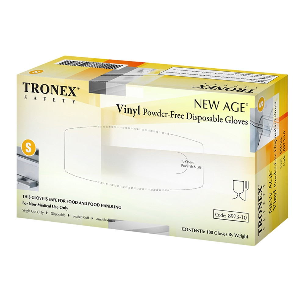 TRONEX INTERNATIONAL, INC. 8973-10BX Tronex New Age Disposable Powder-Free Vinyl Gloves, Small, Natural, Pack Of 100