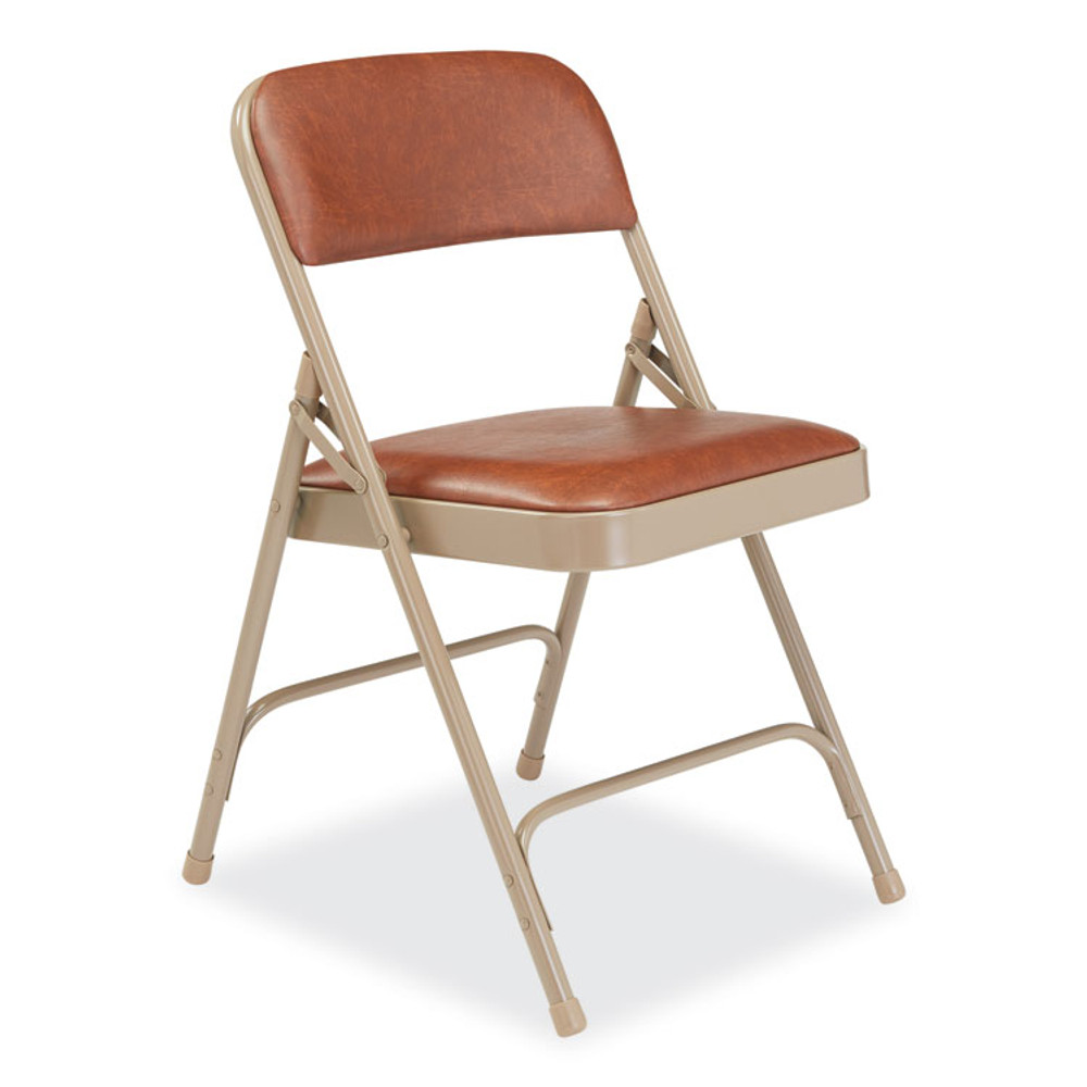 NATIONAL PUBLIC SEATING NPS® 1203 1200 Series Vinyl Dual-Hinge Folding Chair, Supports Up to 500 lb, Honey Brown Seat, Honey Brown Back, Beige Base, 4/Carton