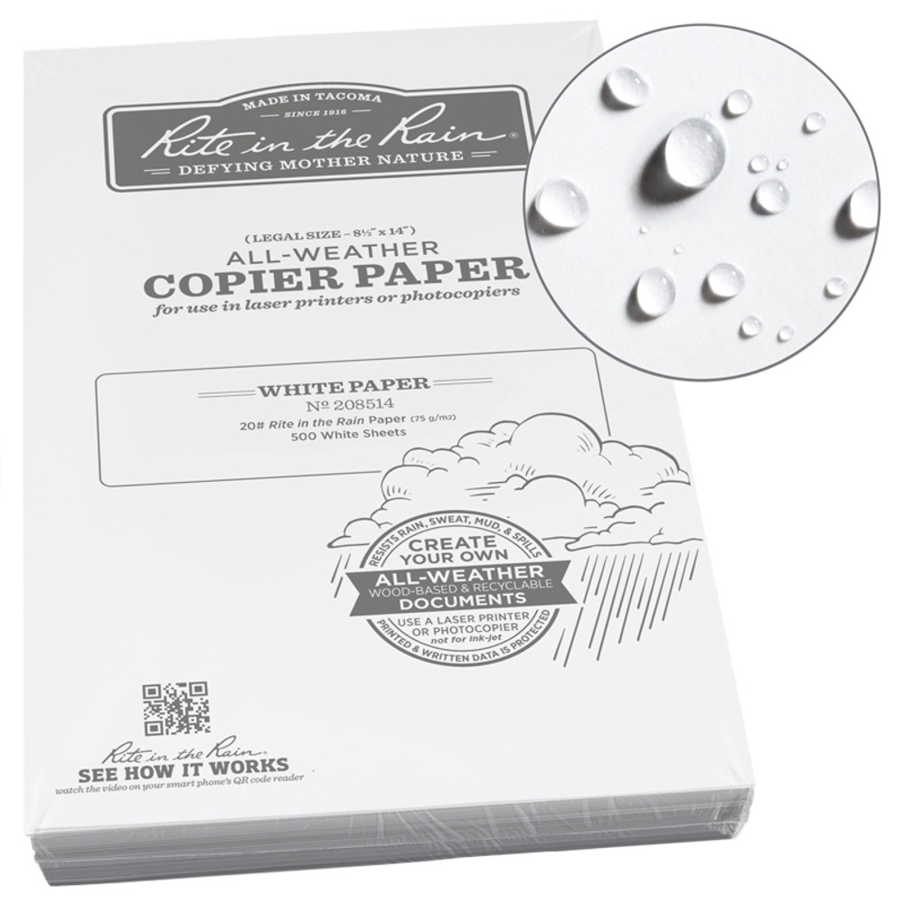 Rite in the Rain 208514 Printer Paper - 8.5 X 14 - 500 White Sheets