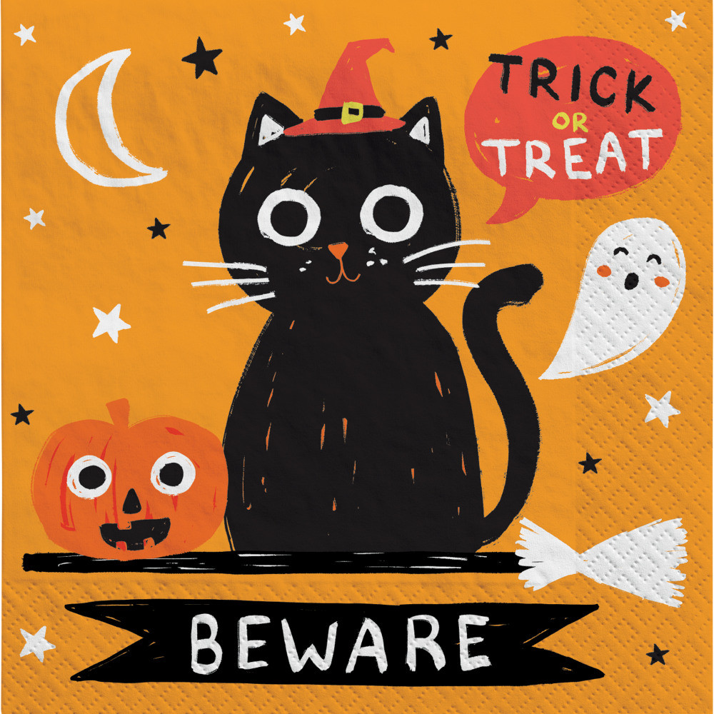 AMSCAN 702997  Halloween Spooky Friends Beverage Napkins, 5in x 5in, Pack Of 100 Napkins