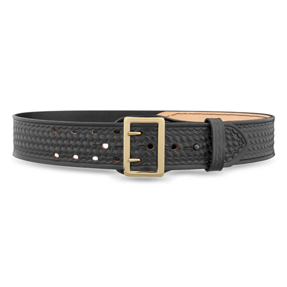 Dutyman 1071-56-9072 2-1/4"" Basketweave Leather Sam Browne Duty Belt (Half Lined) with Solid Brass Gold Buckle