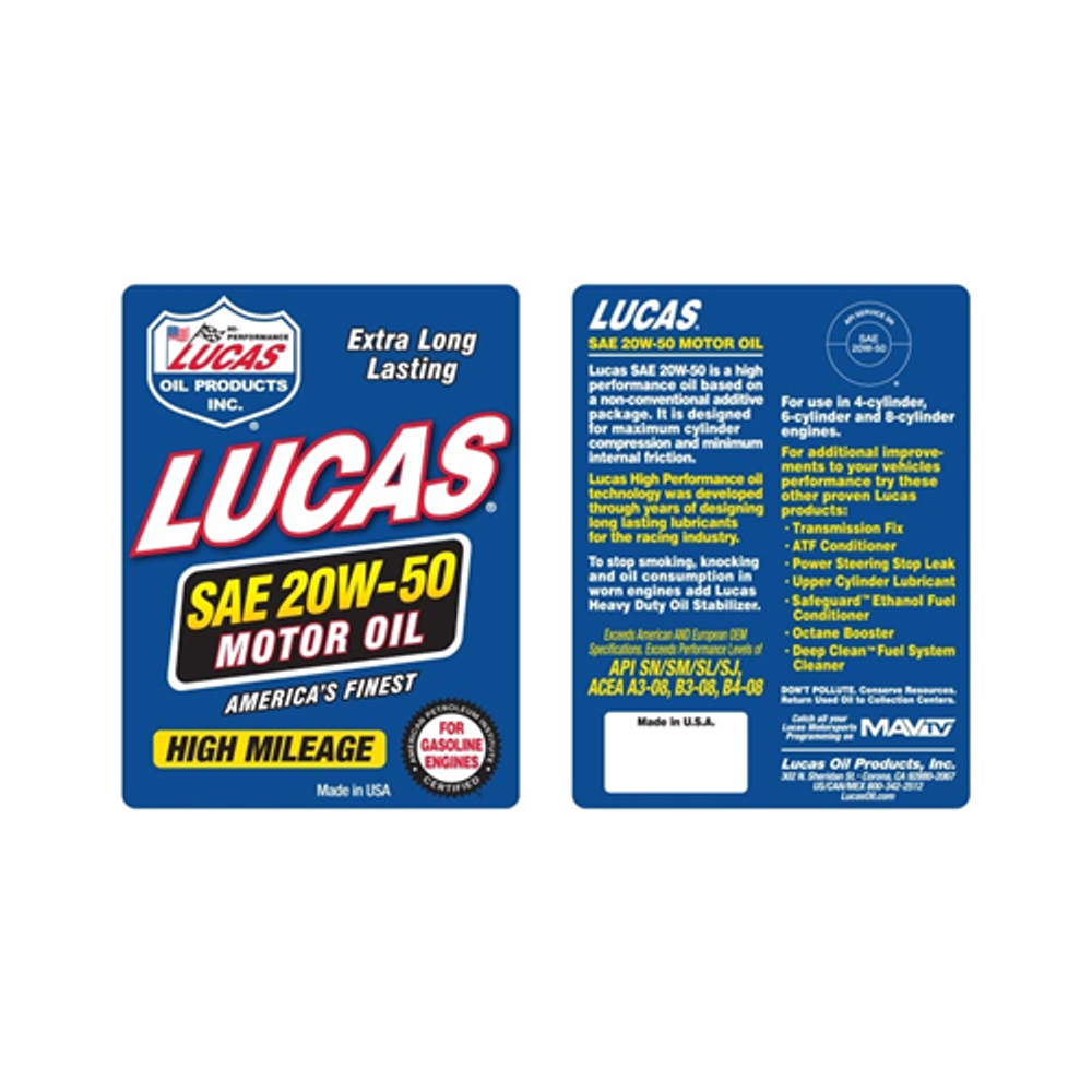 Lucas Oil 10257 SAE 20W-50 Plus High Performance Motor Oil
