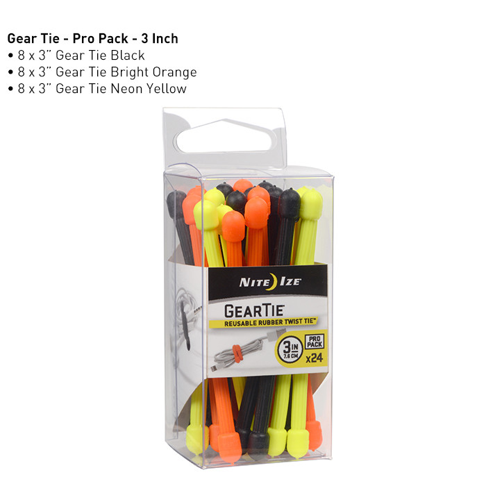 Nite-Ize GTPP3-A1-R8 Gear Tie ProPack 3 - 24 Pack - Assorted Colors