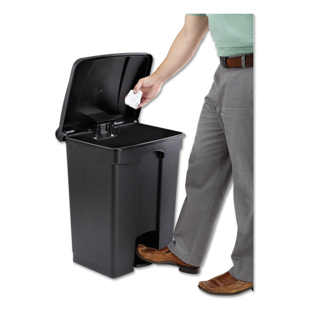 SAFCO PRODUCTS 9922BL Large Capacity Plastic Step-On Receptacle, 17 gal, Plastic, Black