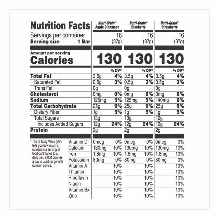 KELLOGG'S 05872 Nutri-Grain Soft Baked Breakfast Bars, Asstd: Apple, Blueberry, Strawberry, 1.3 oz Bar, 48/Carton
