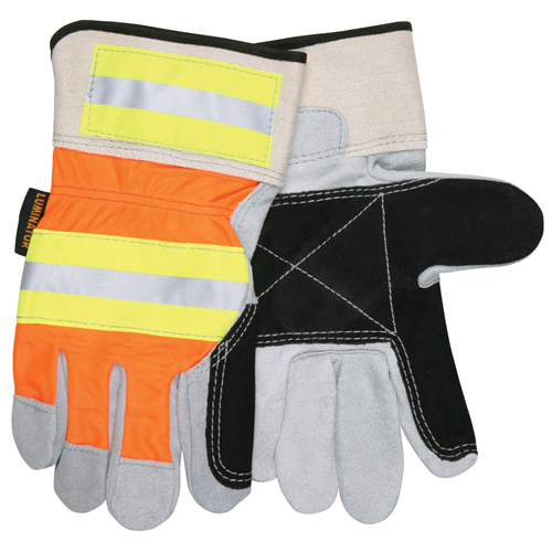 MCR Safety 14401DPL Reflective Lea Dbl. Palm, Orange, Large