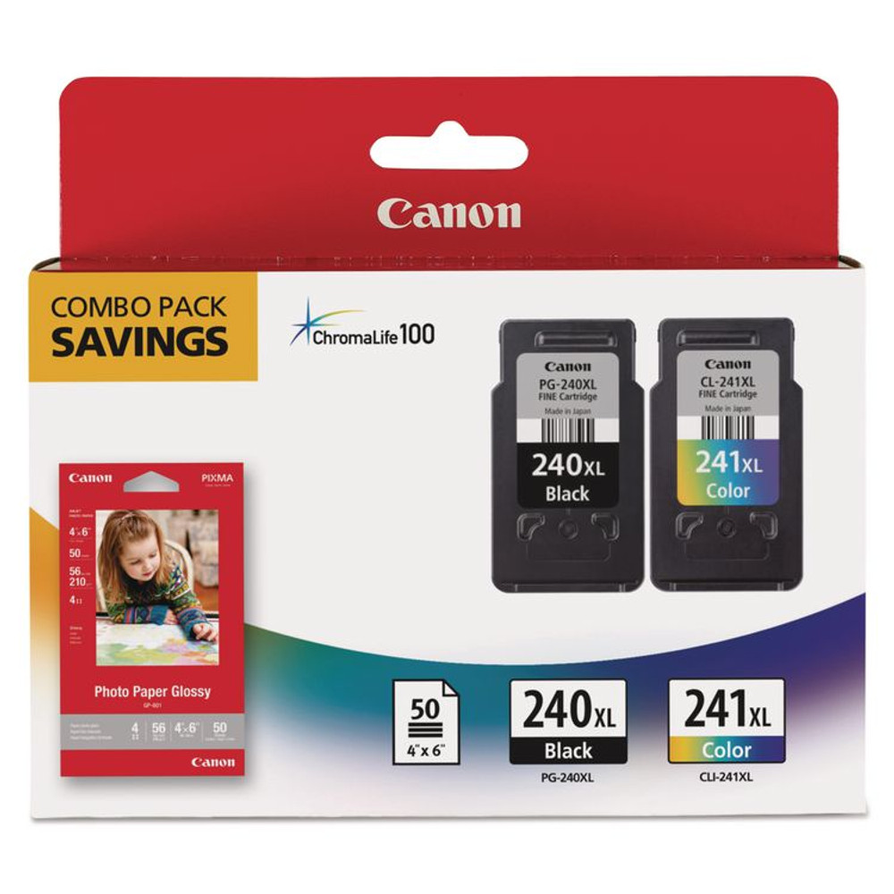 INNOVERA Canon® 5206B005 5206B005 (PG-240XL/CL-241XL) High-Yield Ink/Paper Combo, Black/Tri-Color