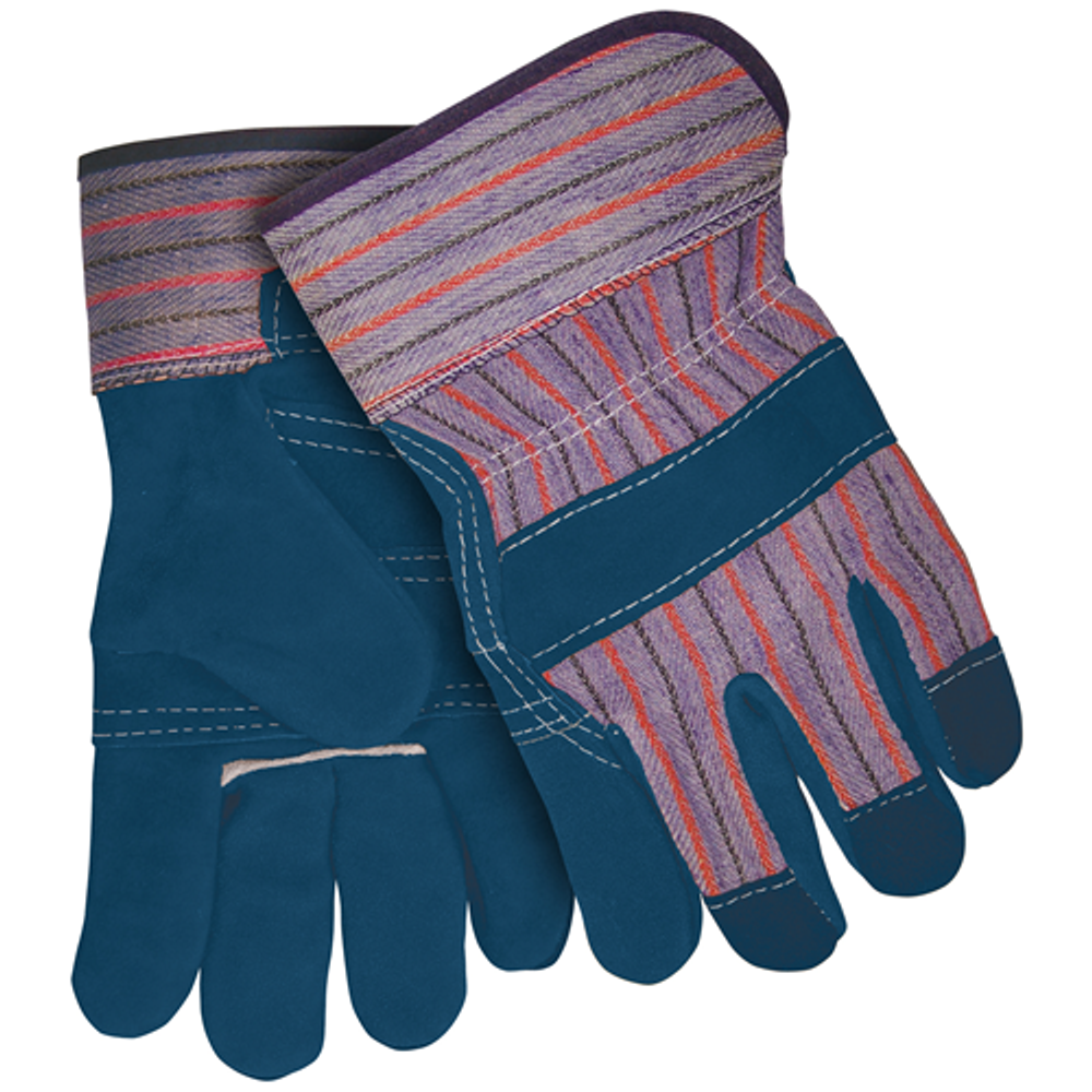 MCR Safety 1455B Blue Color Leather Palm W/Rubberizd Cuff