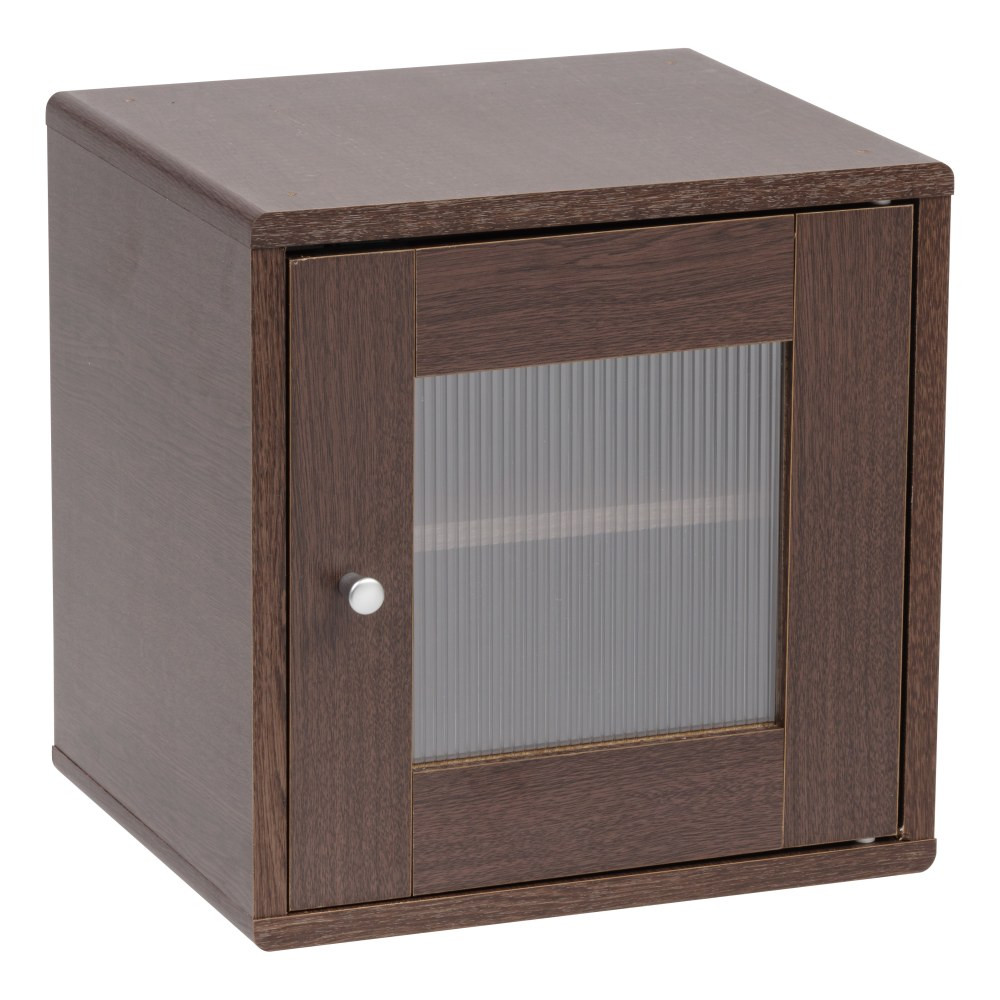 IRIS USA, INC. 596424 IRIS 14inH Cube Storage With Window Door, Brown Oak