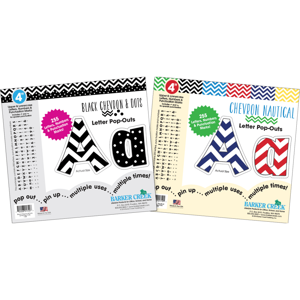 BARKER CREEK PUBLISHING, INC. 4302 Barker Creek Letter Pop-Outs, 4in, 2 Designs - Chevron, Set of 510 Pop-Outs