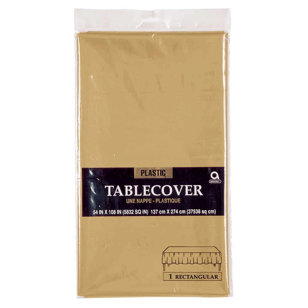 AMSCAN CO INC Amscan 77015.19  Plastic Table Covers, 54in x 108in, Gold, Pack Of 9 Table Covers