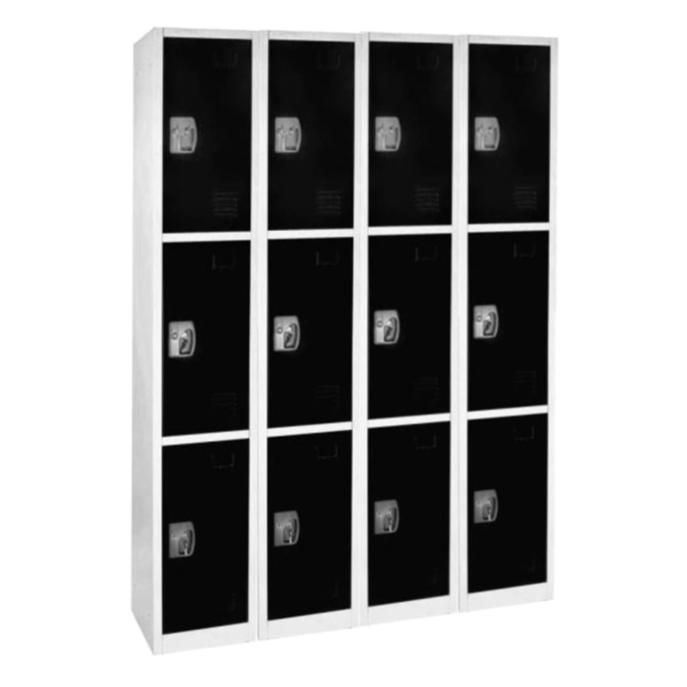 ADIR CORP. Alpine ADI629-203-BLK-4PK  Large 3-Tier Steel Lockers, 72inH x 12inW x 12inD, Black, Pack Of 4 Lockers