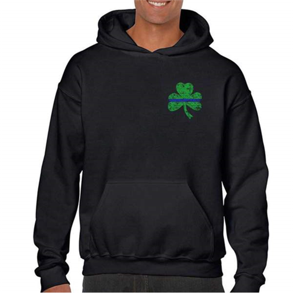 Thin Blue Line STPAT-SM-TBL-H-BLACK-LARGE Thin Blue Line Hoodie, Small Shamrock