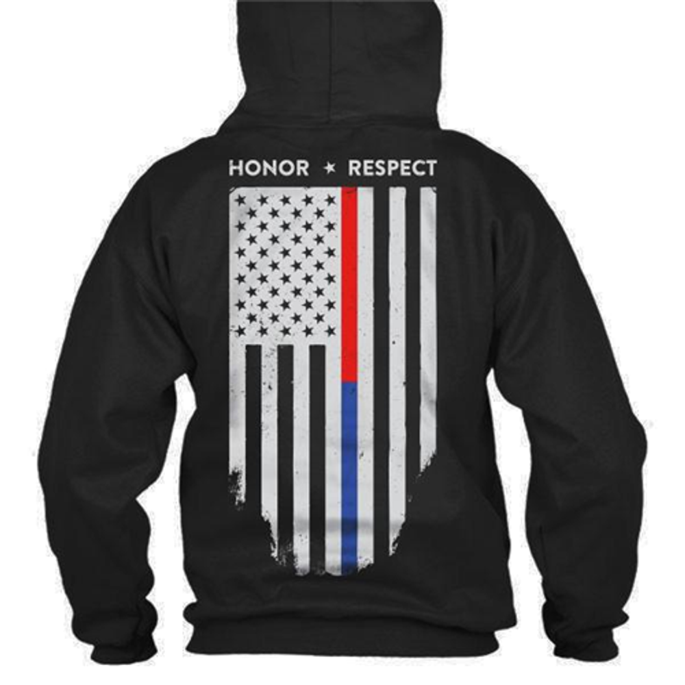Thin Blue Line MENS-H-HONOR-DUAL-BLACK-SMALL Men's Hoodie - Honor Respect Dual Line