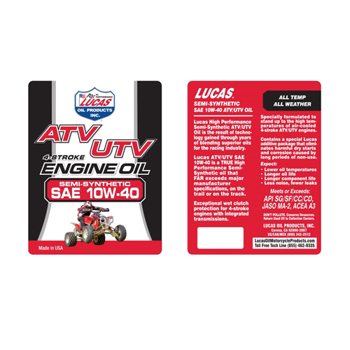 Lucas Oil 10722 Semi Synthetic SAE 10W-40 ATV Engine Oil