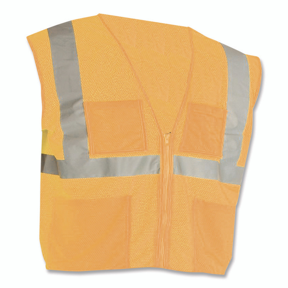 PROTECTIVE INDUSTRIAL PRODUCTS INC PIP 302MVGZ4PORL ANSI Class 2 Four Pocket Zipper Safety Vest, Polyester Mesh, Large, Hi-Viz Orange