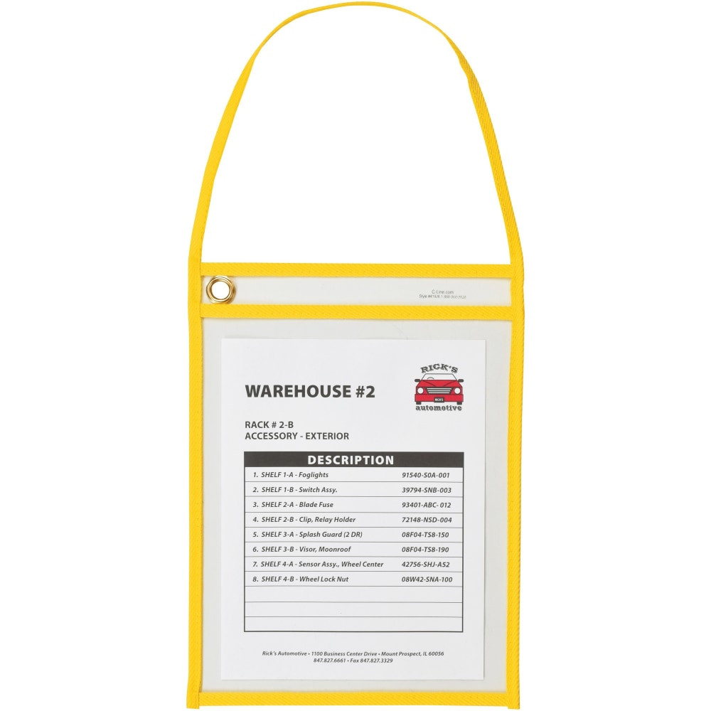 C-LINE PRODUCTS, INC. C-Line 41926  Hanging Strap Shop Ticket Holder - 12in x 9in x 16in - Vinyl - 15 / Box - Yellow