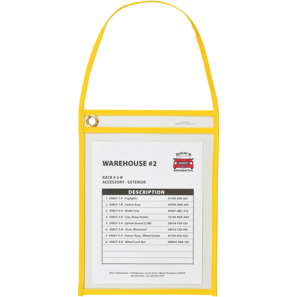 C-LINE PRODUCTS, INC. 41926 C-Line Hanging Strap Shop Ticket Holder - 12in x 9in x 16in - Vinyl - 15 / Box - Yellow