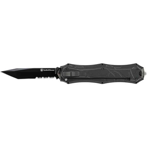 Smith & Wesson SWOTF9TBS OTF Assist, Finger Actuator, Black 40% Serrated Tanto Blade AUS-8 Steel. No Ship CA, NY, MA