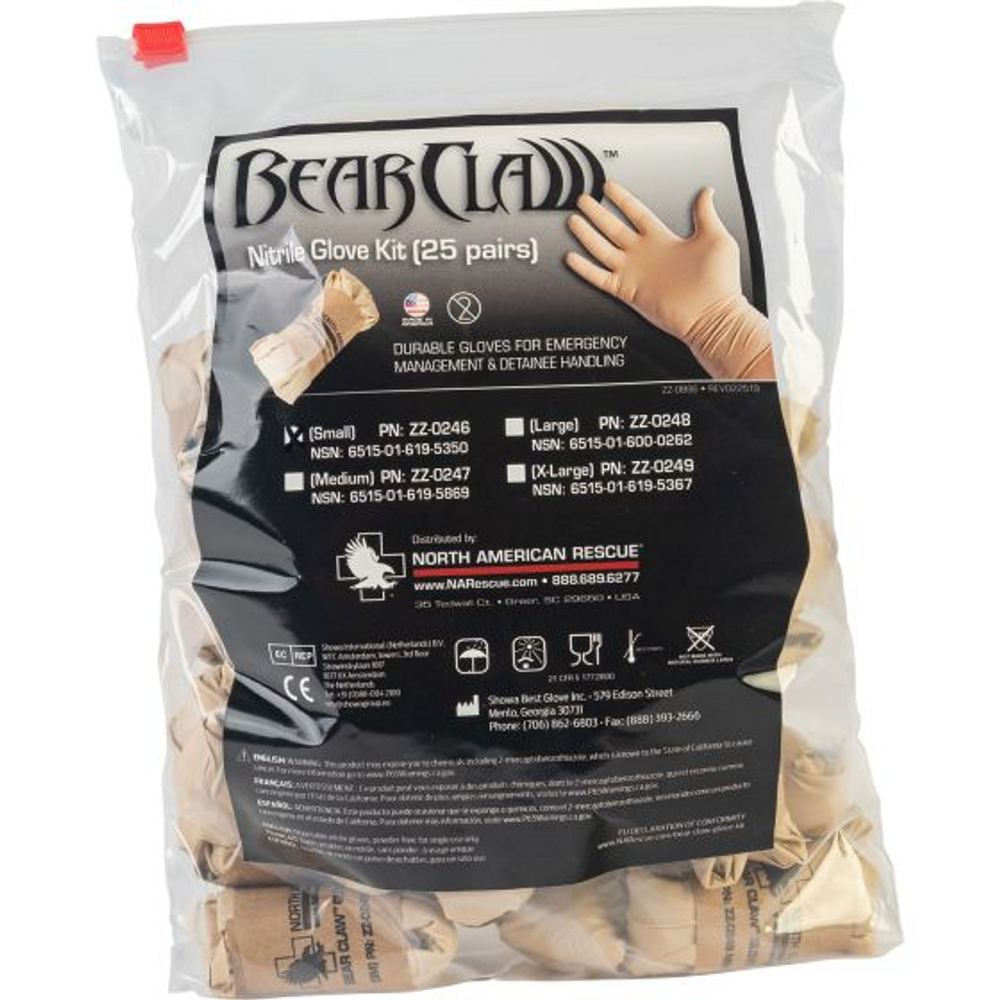 North American Rescue ZZ-0248 Bear Claw Ultimate Nitrile Gloves - Sand - 25 Pack