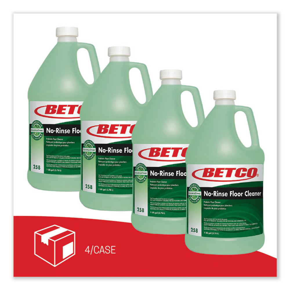 BETCO CORPORATION 2580400 BioActive Solutions No-Rinse Floor Cleaner, Rain Fresh Scent, 1 gal Bottle, 4/Carton