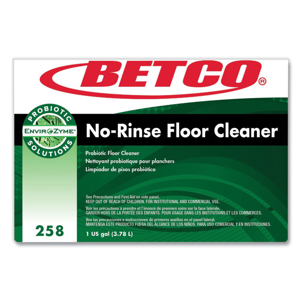 BETCO CORPORATION 2580400 BioActive Solutions No-Rinse Floor Cleaner, Rain Fresh Scent, 1 gal Bottle, 4/Carton