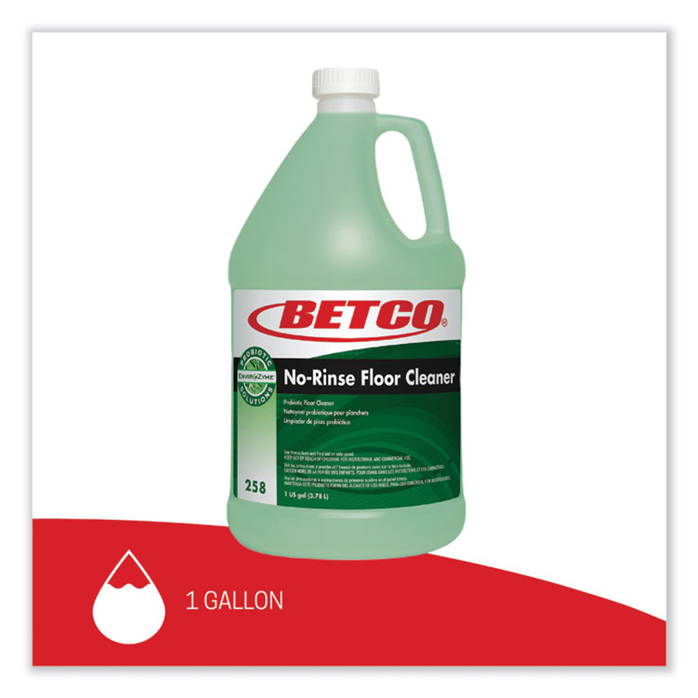 BETCO CORPORATION 2580400 BioActive Solutions No-Rinse Floor Cleaner, Rain Fresh Scent, 1 gal Bottle, 4/Carton