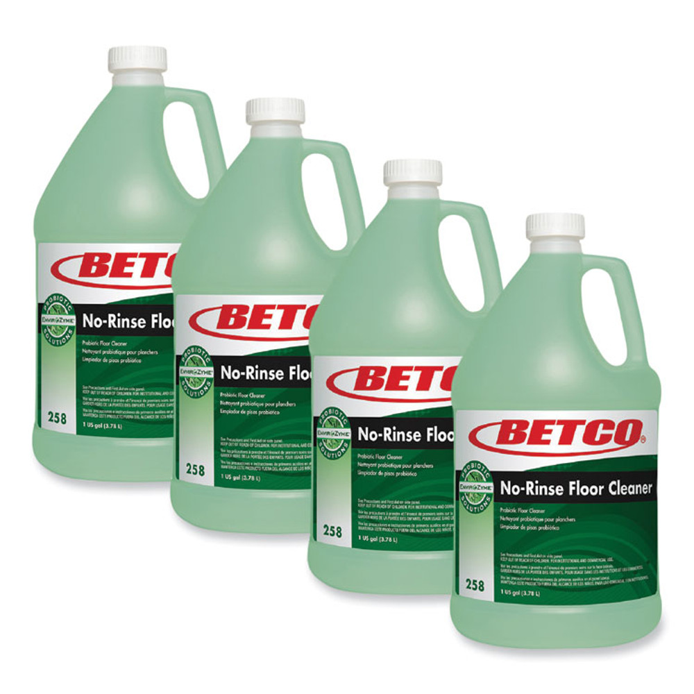 BETCO CORPORATION 2580400 BioActive Solutions No-Rinse Floor Cleaner, Rain Fresh Scent, 1 gal Bottle, 4/Carton