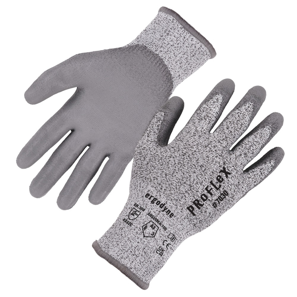 ERGODYNE CORPORATION 10453 Ergodyne Proflex 7030-12PR PU-Coated Cut-Resistant Gloves, Medium, Gray, Set Of 12 Pairs