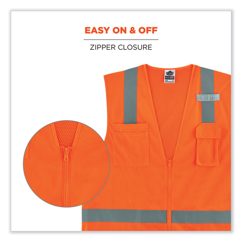 TENACIOUS HOLDINGS, INC. ergodyne® 24013 GloWear 8249Z Class 2 Economy Surveyors Zipper Vest, Polyester, Small/Medium, Orange