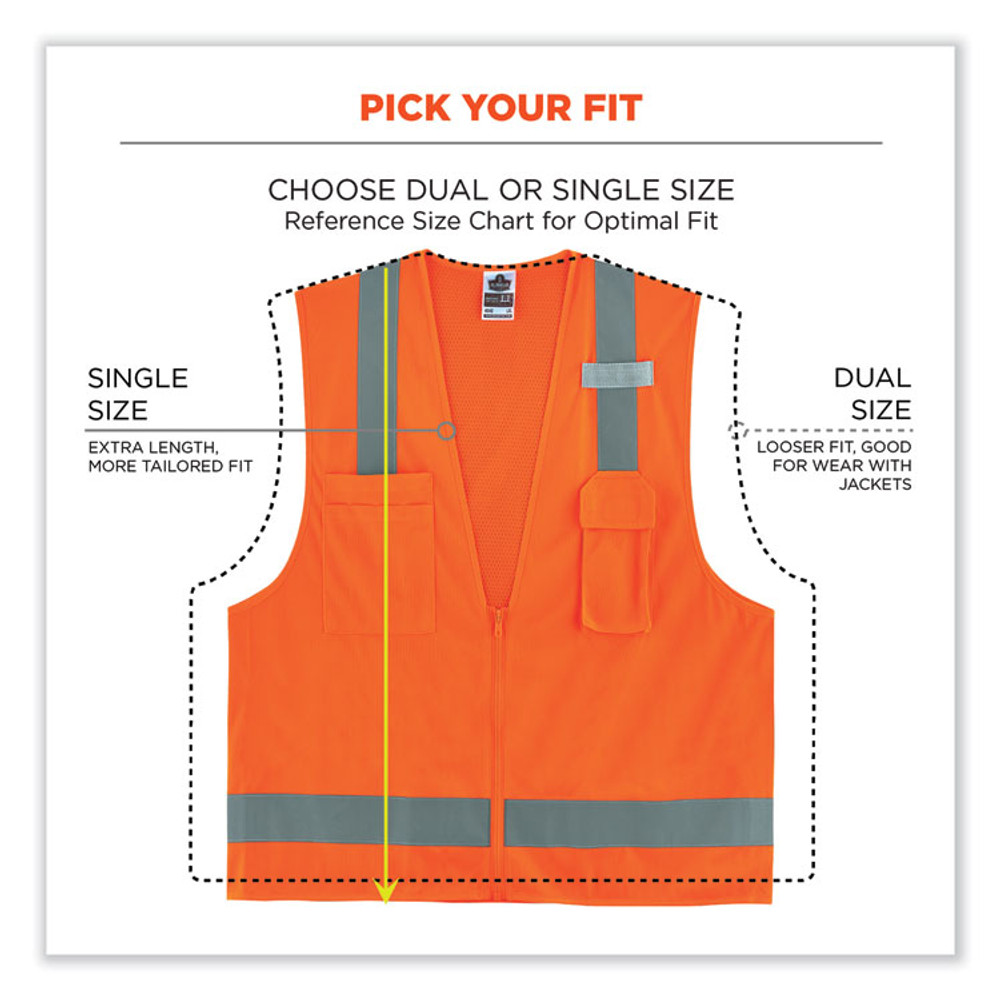 TENACIOUS HOLDINGS, INC. ergodyne® 24013 GloWear 8249Z Class 2 Economy Surveyors Zipper Vest, Polyester, Small/Medium, Orange