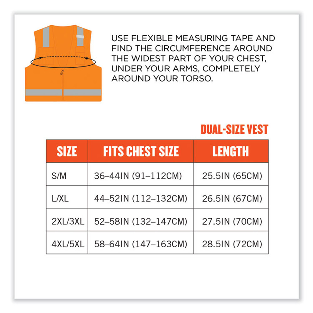 TENACIOUS HOLDINGS, INC. ergodyne® 24013 GloWear 8249Z Class 2 Economy Surveyors Zipper Vest, Polyester, Small/Medium, Orange