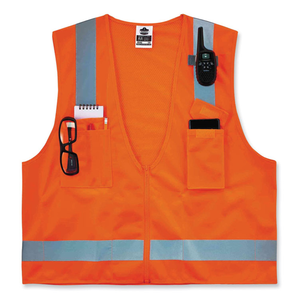 TENACIOUS HOLDINGS, INC. ergodyne® 24013 GloWear 8249Z Class 2 Economy Surveyors Zipper Vest, Polyester, Small/Medium, Orange