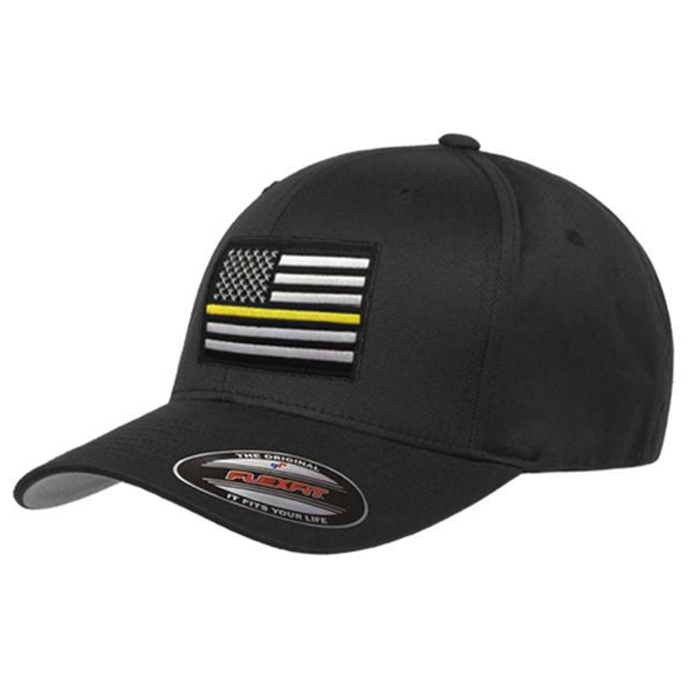 Thin Blue Line FLEX-TGL-BLACK-MEDIUM FlexFit Hat - Thin Gold Line Flag