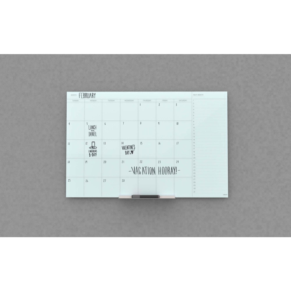 UBRANDS, LLC U Brands 2776U00-01  Frameless Floating Non-Magnetic Glass Dry-Erase Monthly Calendar Board, 48in X 36in, Frosted White (Actual Size 47in x 35in)