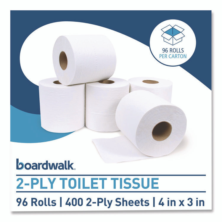 BOARDWALK 6144 Two-Ply Toilet Tissue, Septic Safe, White, 400 Sheets/Roll, 96 Rolls/Carton