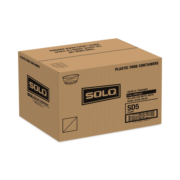 DART SOLO® SDL58 SoloServe Dome Cup Lids, Fits 5 oz to 8 oz Containers, Plastic, Clear, 50/Pack, 20 Packs/Carton