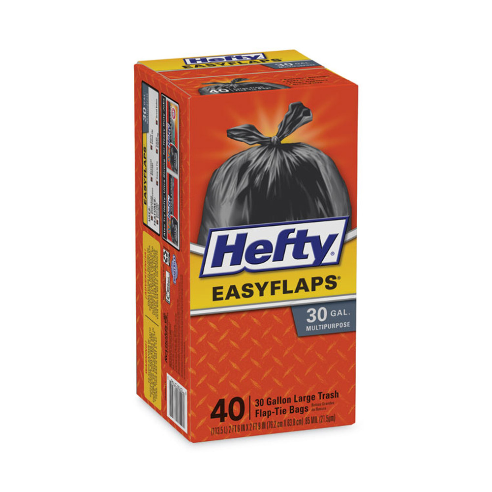 REYNOLDS FOOD PACKAGING Hefty® E27744 Easy Flaps Trash Bags, 30 gal, 1.05 mil, 30" x 33", Black, 40/Box