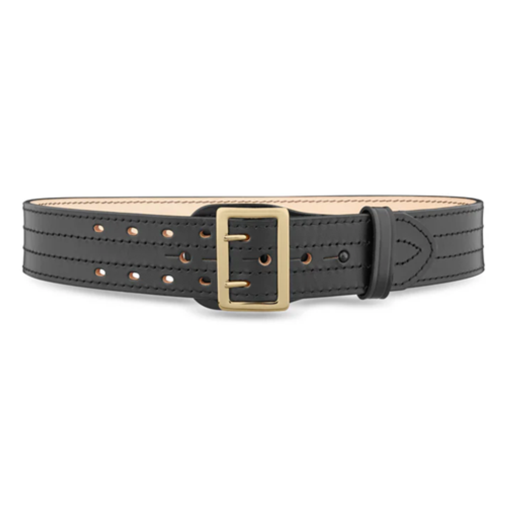 Dutyman 4011-60-9072 2-1/4"" Plain Leather Sam Brown 4 Row Stitch Duty Belt with Solid Brass Gold Buckle