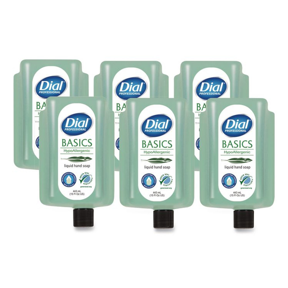 DIAL PROFESSIONAL 33827 Basics MP Free Liquid Hand Soap Refill for Versa Dispenser, Unscented, 15 oz, 6/Carton