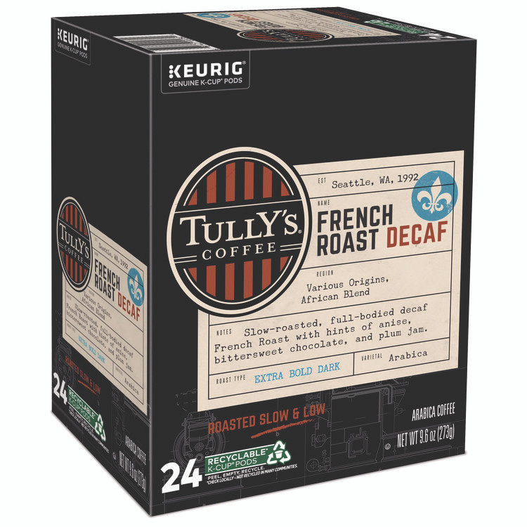 KEURIG DR PEPPER Tully's Coffee® 192419 French Roast Decaf Coffee K-Cups, 24/Box