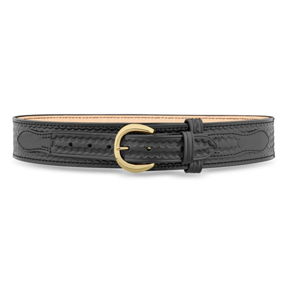 Dutyman 1121-56-9042 2-1/4"" Basketweave Leather River Belt with Solid Brass Nickel Buckle