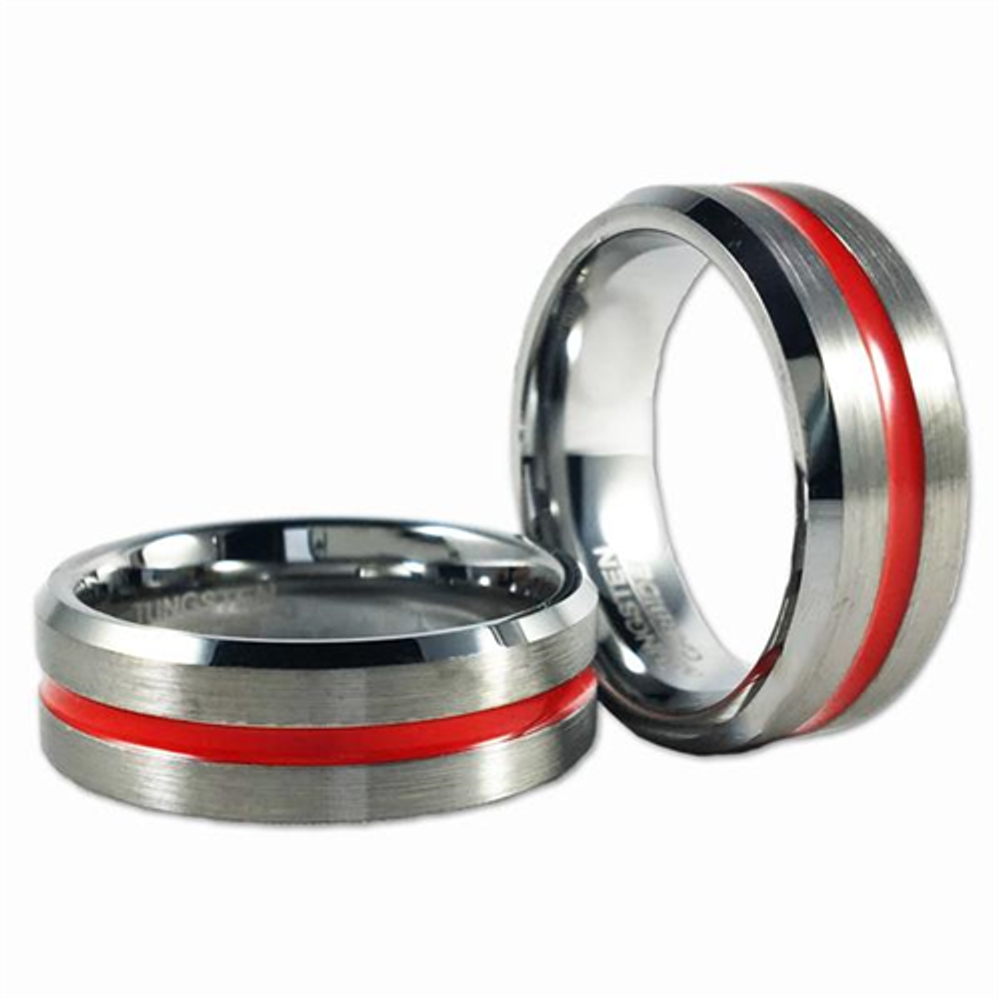 Thin Blue Line MEN-TRL-RING-TUNG-10 Men's Thin Red Line Ring, Tungsten
