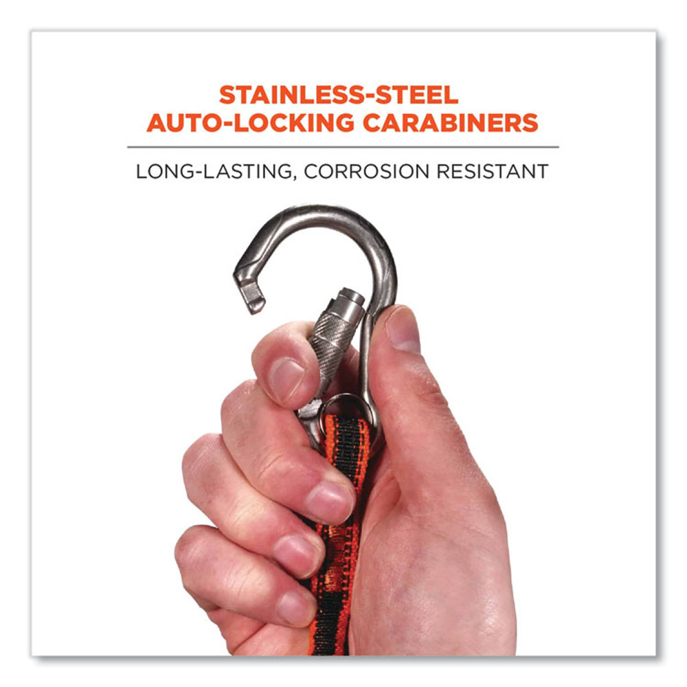 TENACIOUS HOLDINGS, INC. ergodyne® 19823 Squids 3111F(x) Tool Lanyard with Stainless Steel Carabiners,15 lb Max Working Capacity, 38" to 48" Long, Orange/Gray