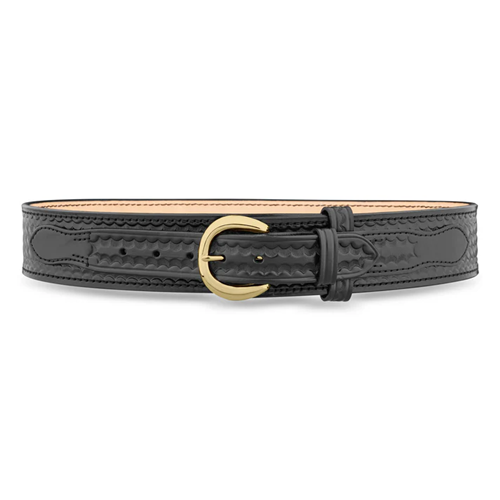 Dutyman 1121-38-9042 2-1/4"" Basketweave Leather River Belt with Solid Brass Nickel Buckle