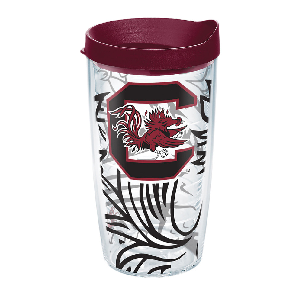 TERVIS TUMBLER COMPANY 1289465 Tervis Genuine NCAA Tumbler With Lid, South Carolina Gamecocks, 16 Oz, Clear