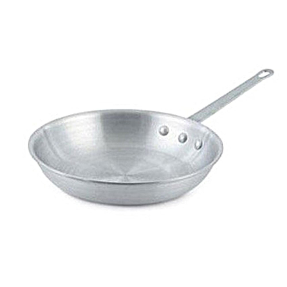 Confidently whip up your favorites in a Vollrath Arkadia Aluminum Fry Pan. Its heavy-duty construction is ideal for everyday use.  Made from heavy-duty 3000 series aluminum.  Non-insulated riveted handle.  NSF certified.