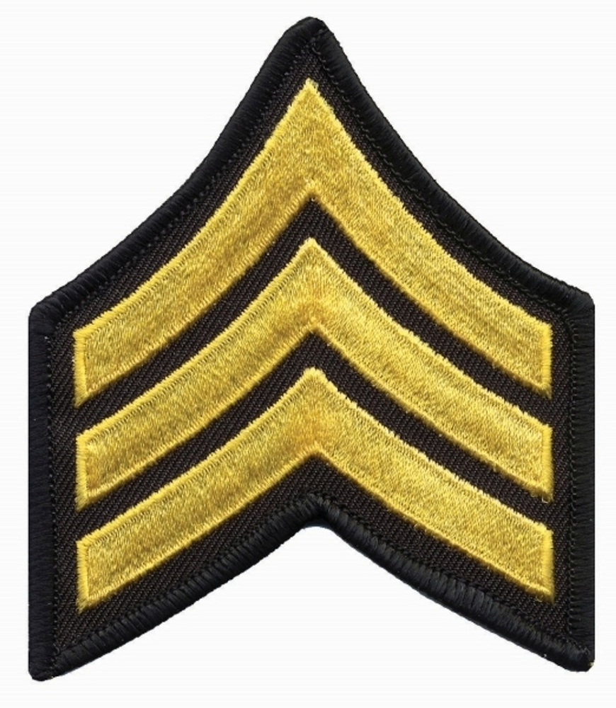 Hero's Pride 15404S Medium 3'' Gold/Black Sergeant Chevrons w/ Merrowed Border