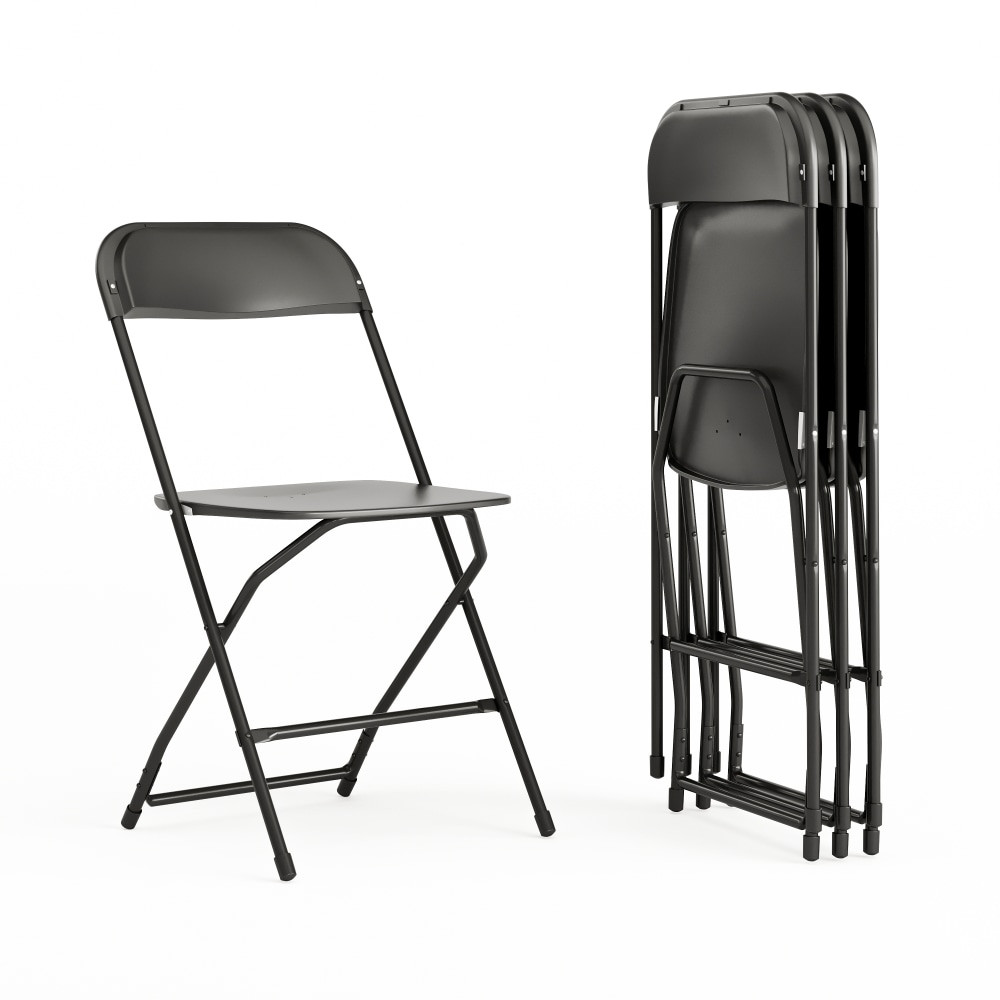 FLASH FURNITURE 4LEL3BLACK  Hercules Series Folding Chairs, Black, Pack Of 4 Chairs